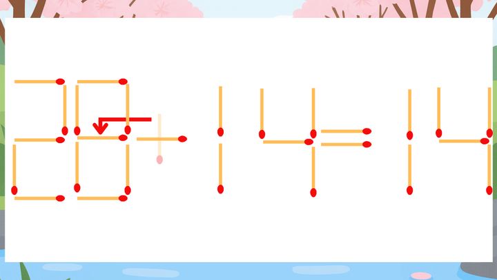 【マッチ棒クイズ】1本だけ動かして正しい式に：20+14=14？の解答画像