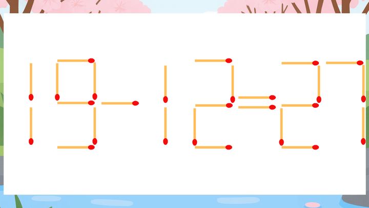 【マッチ棒クイズ】1本だけ動かして正しい式に：19-12=27？の問題画像