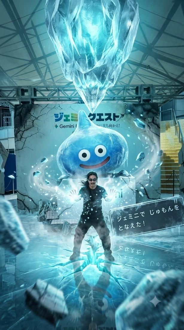 マヒャドでスライムを攻撃！ Copyright 2026 Google LLC (C) ARMOR PROJECT/BIRD STUDIO/SQUARE ENIX