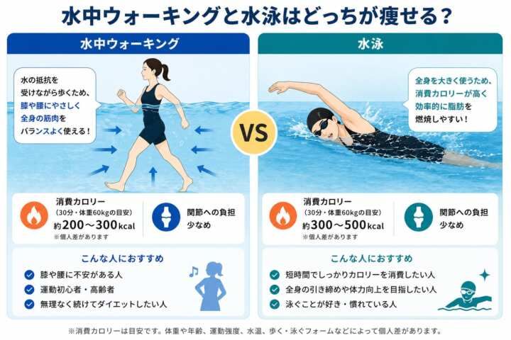水中ウォーキングと水泳、どっちが痩せる？