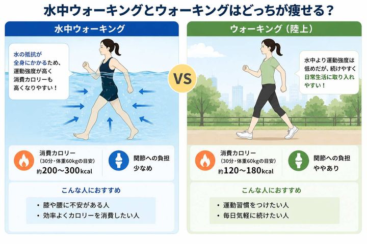 水中ウォーキングとウォーキング、どっちが痩せる？