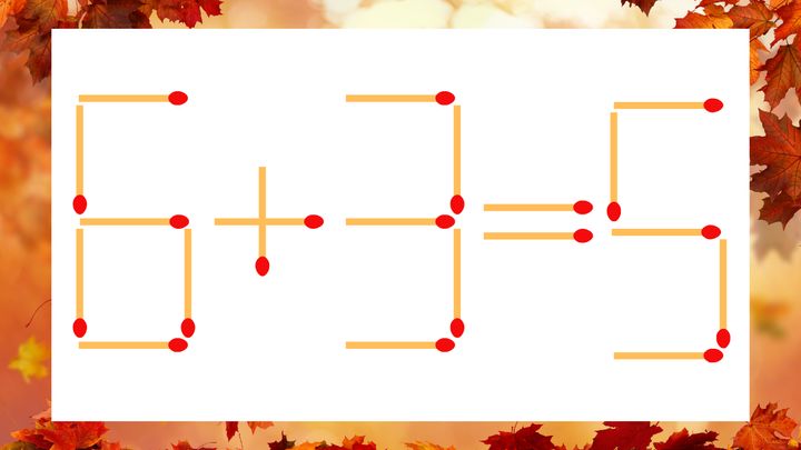 【マッチ棒クイズ】1本だけ動かして正しい式に：6＋3＝5？の問題画像