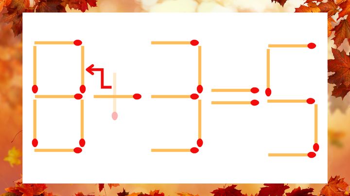 【マッチ棒クイズ】1本だけ動かして正しい式に：6＋3＝5？の解答画像