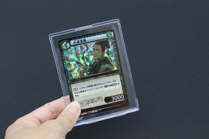 透明なクリアケースにトレーディングカードが収納されている様子