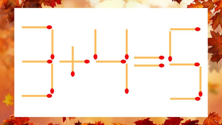 【マッチ棒クイズ】1本だけ動かして正しい式に：3＋4＝5？の問題画像