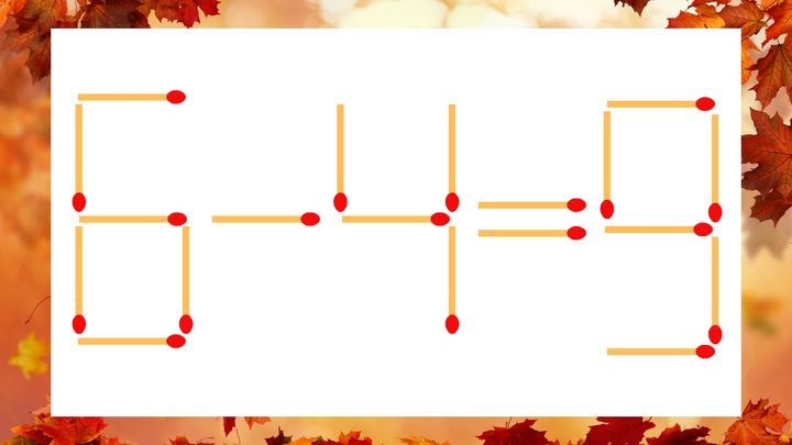 【マッチ棒クイズ】1本だけ動かして正しい式に：6−4＝9？の問題画像