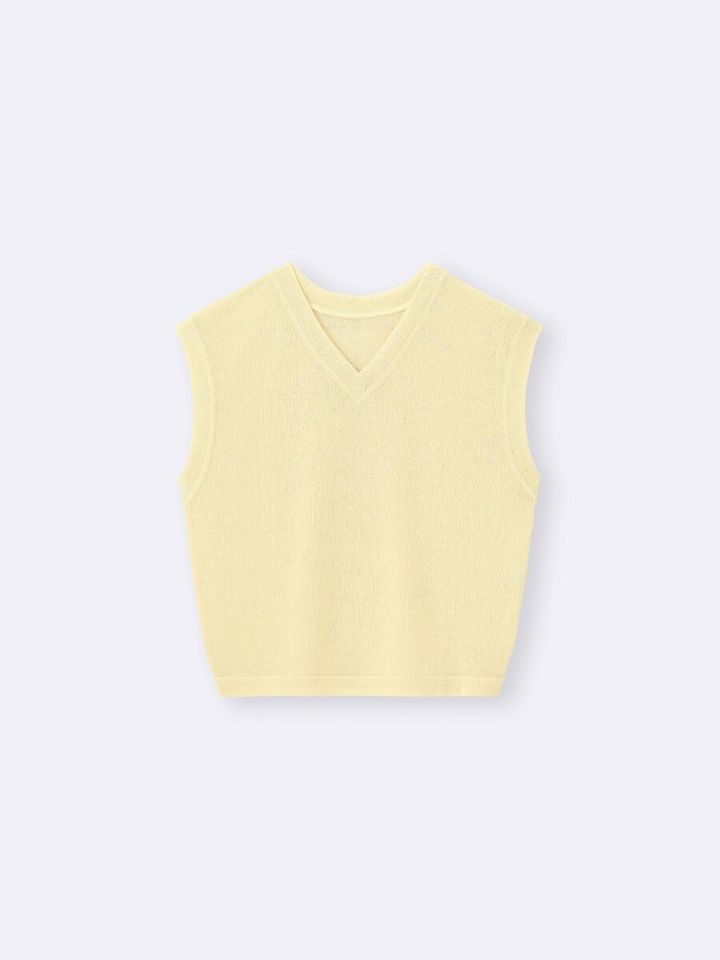 淡い黄色のループヤーンVネックTシャツ