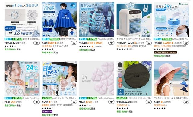 Temuで見つかった酷暑対策グッズの一覧