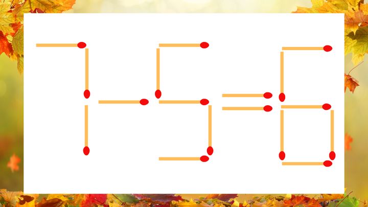 【マッチ棒クイズ】1本だけ動かして正しい式に：7−5＝6？の問題画像
