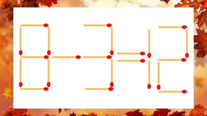 【マッチ棒クイズ】1本だけ動かして正しい式に：8−3＝12？の問題画像