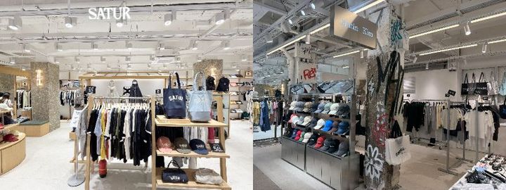 ライフスタイルブランド「SATUR」（左）、トレンド感あふれる「Matin Kim」（右）