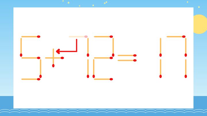 【マッチ棒クイズ】1本だけ動かして正しい式に：5-72=17？の解答画像