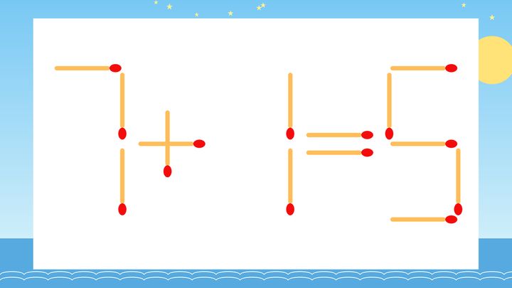 【マッチ棒クイズ】1本だけ動かして正しい式に：7+1=5？の問題画像