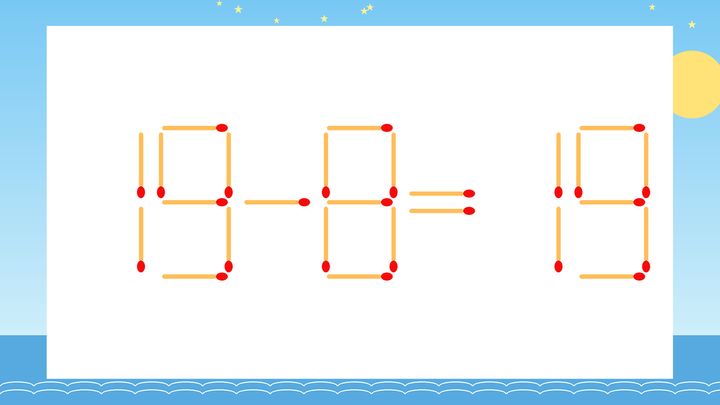 【マッチ棒クイズ】1本だけ動かして正しい式に：19-8=19？の問題画像
