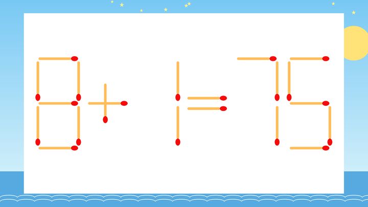 【マッチ棒クイズ】1本だけ動かして正しい式に：8+1=75？の問題画像
