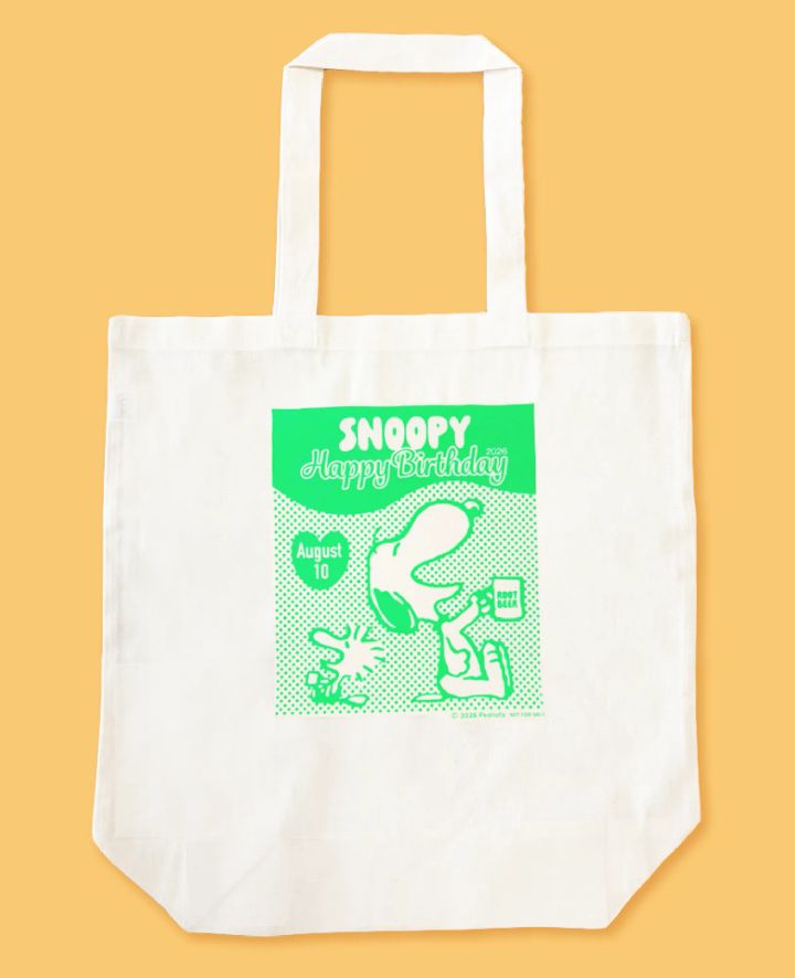 緑色プリント入りスヌーピーのトートバッグ