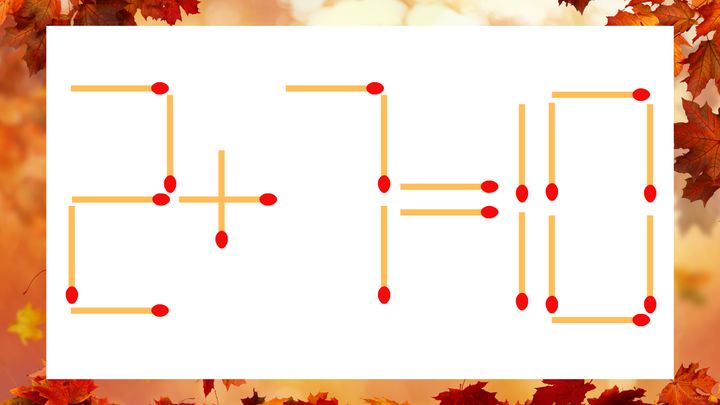 【マッチ棒クイズ】1本だけ動かして正しい式に：2＋7＝10？の問題画像