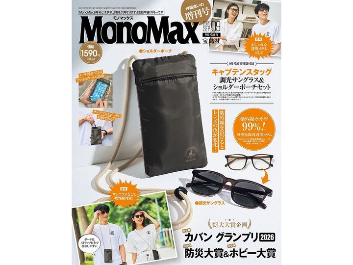今月の注目雑誌から、魅力的な付録「CAPTAIN STAG (キャプテンスタッグ) 調光サングラス＆ショルダーポーチ」を詳しくご紹介します。付録とは思えないクオリティの高さに注目が集まる今回のアイテム。完売前にぜひチェックしておきたい、その詳細を分かりやすくお届けします。（サムネイル画像出典：Amazon）