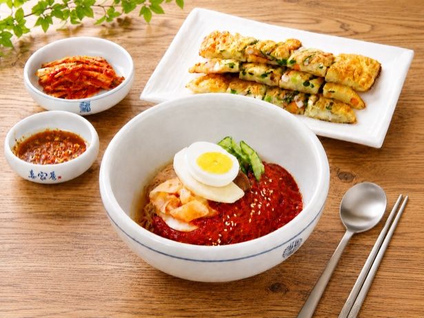妻家房「ビビン冷麺(小)、パチヂミ(小)セット」