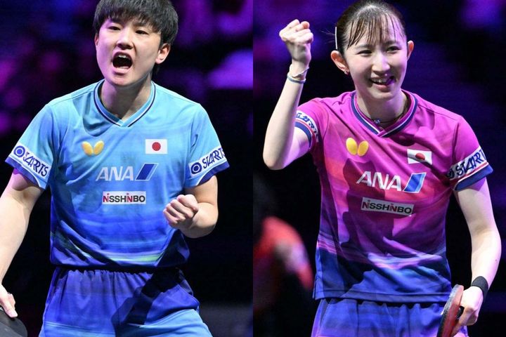 張本智和、早田ひな（C）WTT