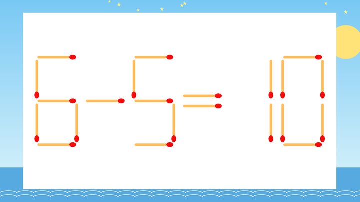 【マッチ棒クイズ】1本だけ動かして正しい式に：6-5=10？の問題画像