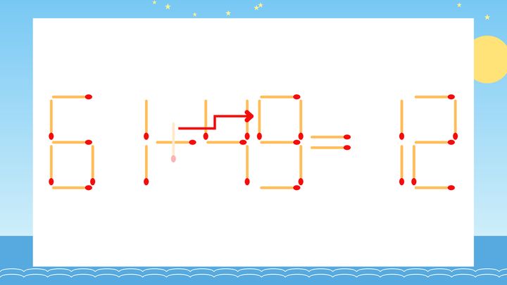 【マッチ棒クイズ】1本だけ動かして正しい式に：61+43=12？の解答画像