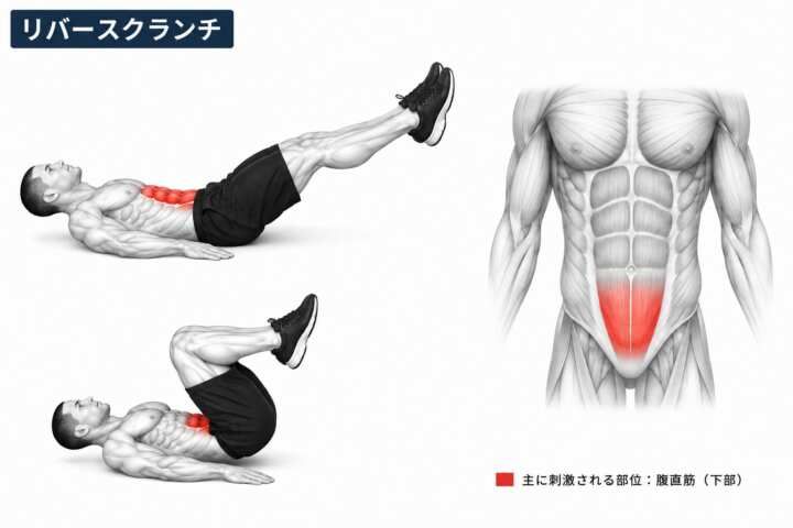 リバースクランチで鍛えられる腹直筋下部