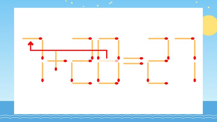 【マッチ棒クイズ】1本だけ動かして正しい式に：1+28=27？の解答画像