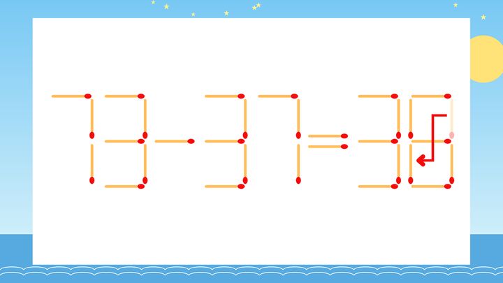 【マッチ棒クイズ】1本だけ動かして正しい式に：73-37=39？の解答画像