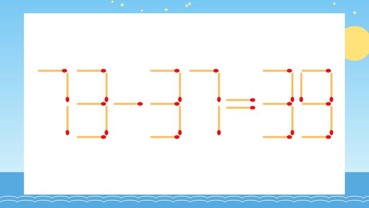 【マッチ棒クイズ】1本だけ動かして正しい式に：73-37=39？の問題画像
