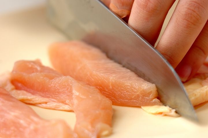 鶏むね肉のスティック唐揚げの下準備1