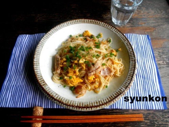豚肉と卵ともやしのそうめんチャンプルー