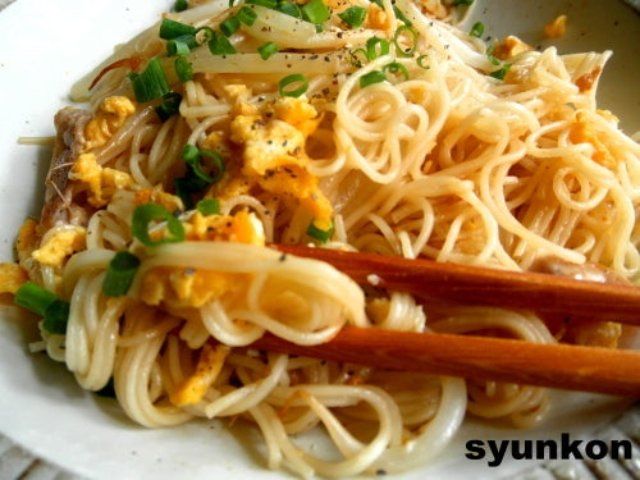 豚肉と卵ともやしのそうめんチャンプルー