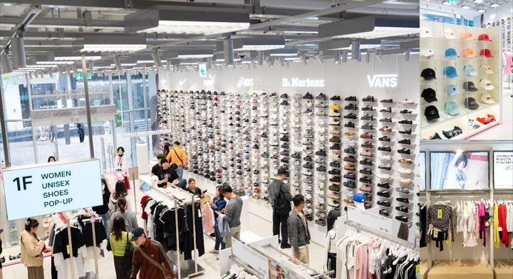 カラーものも揃い、楽しい雰囲気の店内（明洞店）