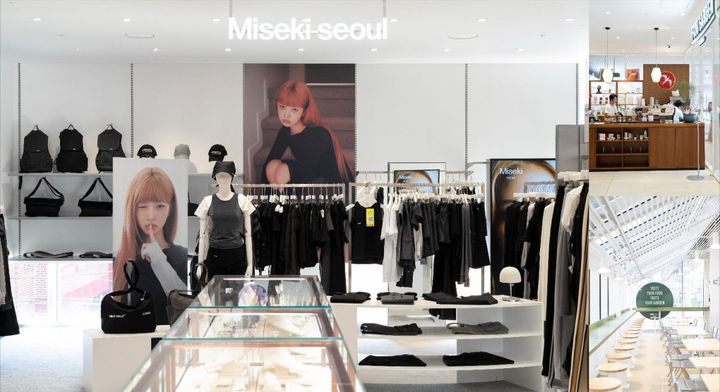 IVEレイがアンバサダーを務めるMiseki SEOUL（ミセキソウル）（写真左）／4階のフードガーデンではノルウェー発ロースタリーカフェフグレンやチュアクのお店が入る（写真右上）／清潔なイートインコーナー（写真右下）