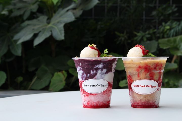 MoN Park Cafe by Spiral 「ベリーとオーツミルクのパフェ氷」 「桃とミルクティーのパフェ氷」