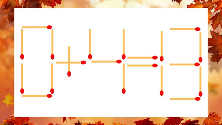 【マッチ棒クイズ】1本だけ動かして正しい式に：0＋4＝13？の問題画像