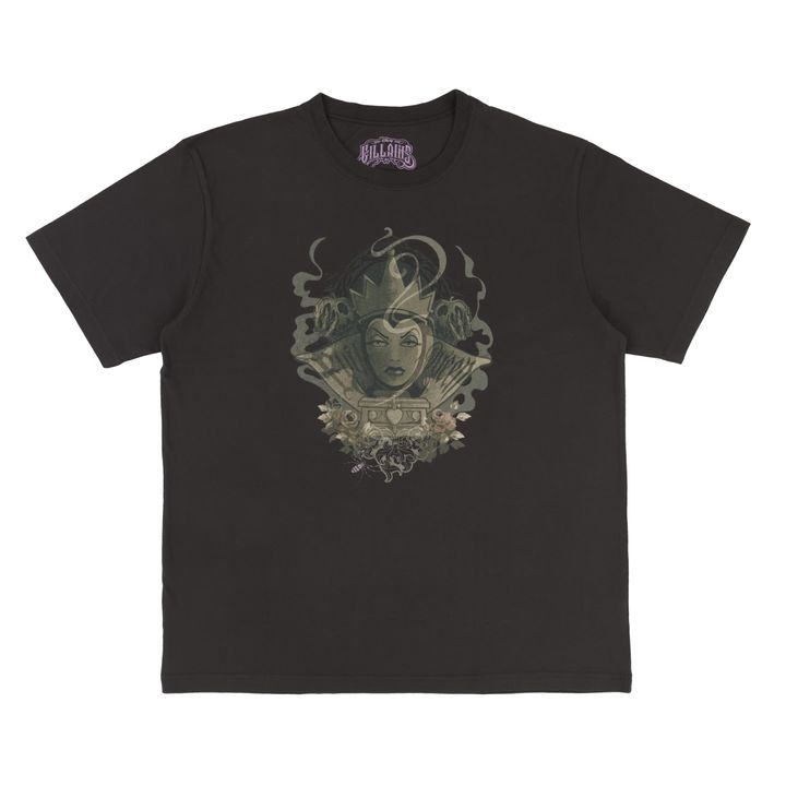 王冠とバラがトーンオントーンでデザインされたブラックのTシャツ