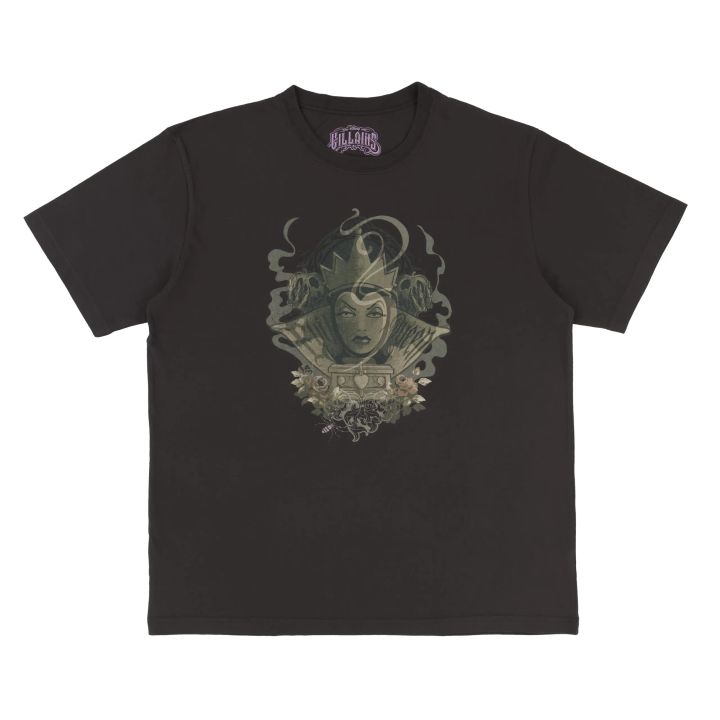 王冠とバラがトーンオントーンでデザインされたブラックのTシャツ