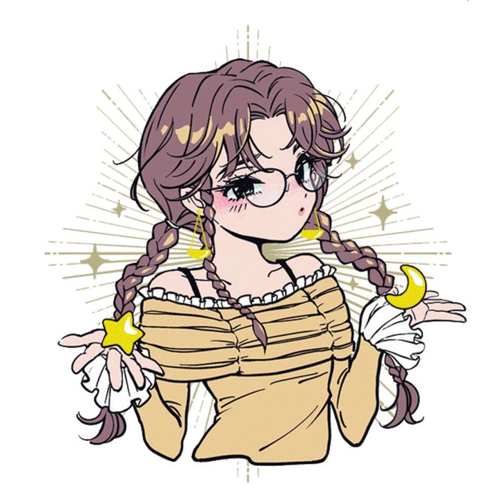 天秤座の今月の運勢をイメージした、星と月を手にした知的でバランス感覚のあるガーリーイラスト