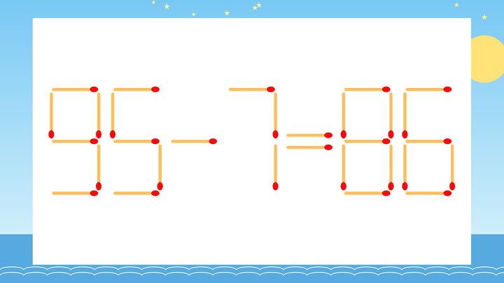 【マッチ棒クイズ】1本だけ動かして正しい式に：95-7=86？の問題画像