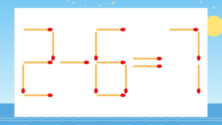 【マッチ棒クイズ】1本だけ動かして正しい式に：2-6=7？の問題画像