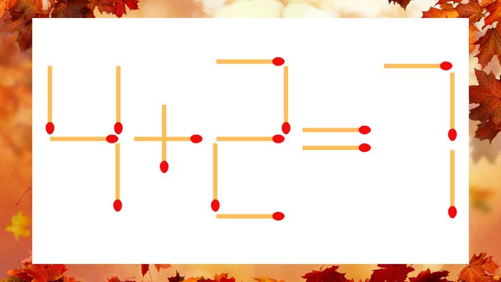 【マッチ棒クイズ】1本だけ動かして正しい式に：4+2=7？の問題画像