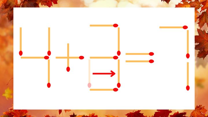【マッチ棒クイズ】1本だけ動かして正しい式に：4+2=7？の解答画像