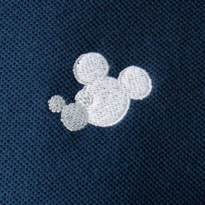 刺繍ポロシャツ ミッキーモチーフ ネイビー デザインアップ