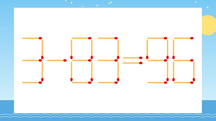 【マッチ棒クイズ】1本だけ動かして正しい式に：3-83=96？の問題画像