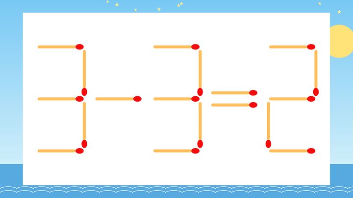 【マッチ棒クイズ】1本だけ動かして正しい式に：3-3=2？の問題画像