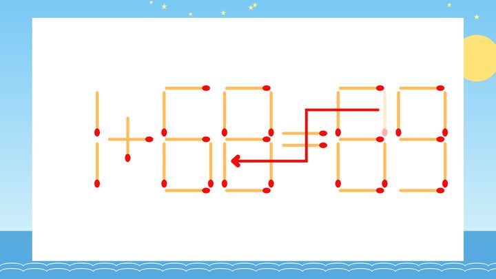【マッチ棒クイズ】1本だけ動かして正しい式に：1+69=89？の解答画像