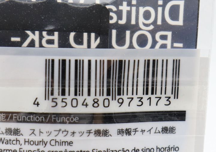 デジタルウォッチのパッケージに記載されたJANコードのアップ