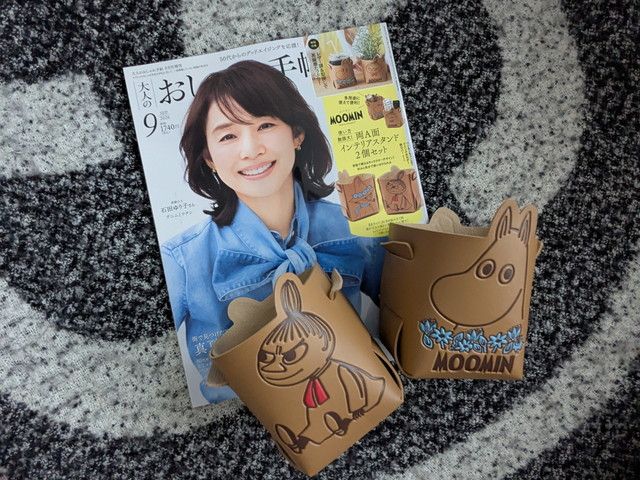表紙とMOOMIN両A面インテリアスタンド2個を並べた全体写真